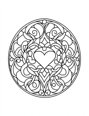 Intricate Symmetrical Heart Mandala Design Coloring Page by Mindset Flow