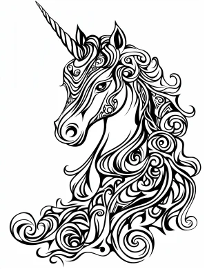 Intricate Unicorn with Unique Pattern Mandala Coloring Page