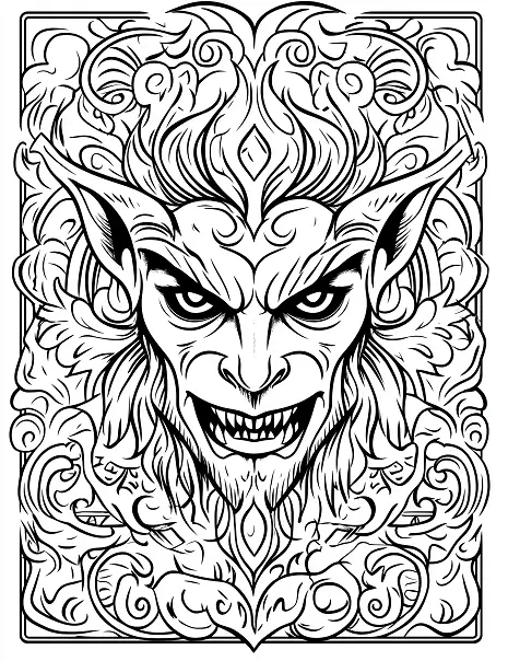 Intricate Vampire Face with Sharp Fangs Coloring Page by Mindset Flow