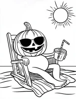 Jack-o-Lantern on the Beach Halloween Coloring Page by Mindset Flow