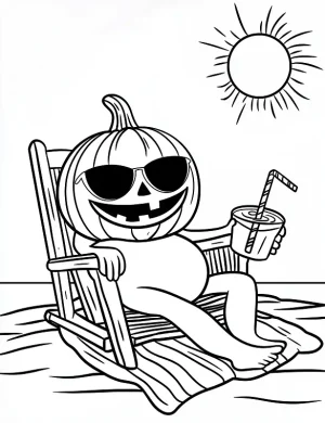 Jack-o-Lantern on the Beach Halloween Coloring Page by Mindset Flow