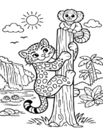 Jaguar And Marmoset In Jungle Coloring Page By Mindset Flow