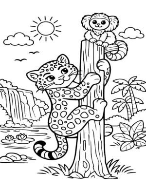 Jaguar And Marmoset In Jungle Coloring Page By Mindset Flow