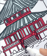 Japanese Temple With Mountain Adult Coloring Page-HowToVideo