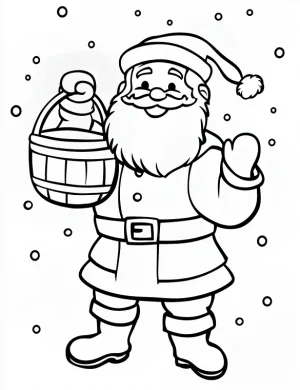 Jolly Santa Carrying a Basket Christmas Coloring Page by Mindset Flow