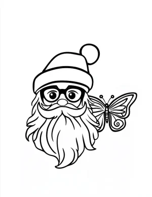 Jolly Santa Claus Head Next To A Stylized Butterfly Coloring Page by Mindset Flow