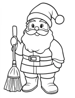 Jolly Santa Claus Holding a Broomstick Coloring Page by Mindset Flow