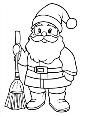 Jolly Santa Claus Holding a Broomstick Coloring Page by Mindset Flow