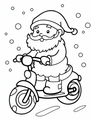 Jolly Santa Claus Riding a Scooter Coloring Page By Mindset Flow