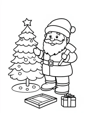 Jolly Santa Decorating Tree Coloring Page By Mindset Flow
