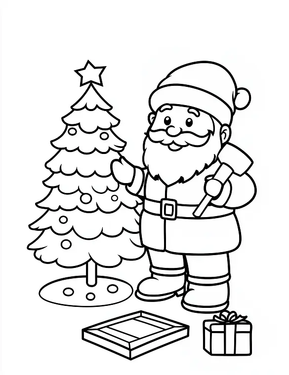 Jolly Santa Decorating Tree Coloring Page By Mindset Flow Jolly Santa Decorating Tree Coloring Page By Mindset Flow