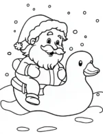 Jolly Santa Riding a Giant Rubber Duck Coloring Page By Mindset Flow