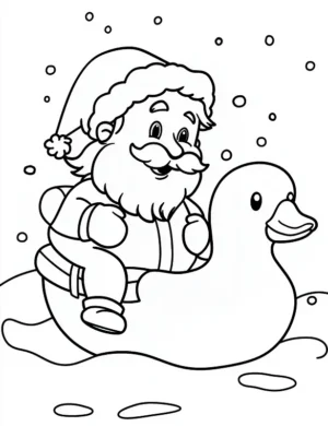 Jolly Santa Riding a Giant Rubber Duck Coloring Page By Mindset Flow