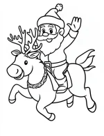 Jolly Santa Riding a Reindeer Christmas Coloring Page by Mindset Flow
