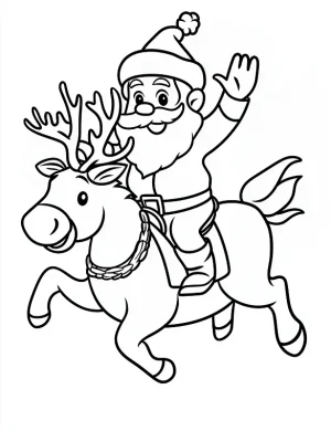 Jolly Santa Riding a Reindeer Christmas Coloring Page by Mindset Flow