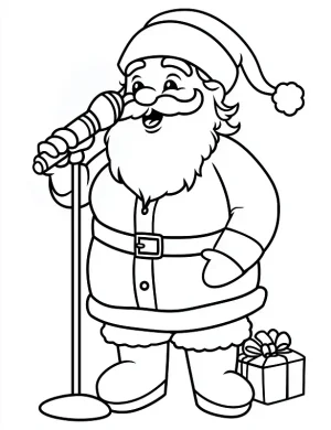 Jolly Santa Singing into a Microphone Coloring Page by Mindset Flow