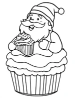 Jolly Santa Sitting Inside a Cupcake Coloring Page By Mindset Flow