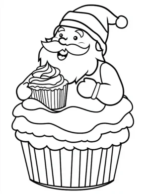 Jolly Santa Sitting Inside a Cupcake Coloring Page By Mindset Flow