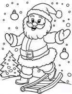 Jolly Santa Skiing in Snow Christmas Coloring Page By Mindset Flow