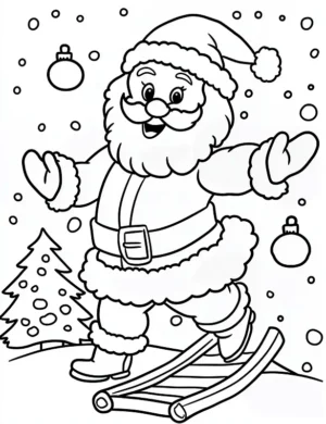 Jolly Santa Skiing in Snow Christmas Coloring Page By Mindset Flow