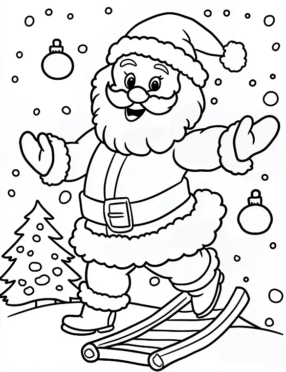 Jolly Santa Skiing in Snow Christmas Coloring Page By Mindset Flow Jolly Santa Skiing in Snow Christmas Coloring Page By Mindset Flow