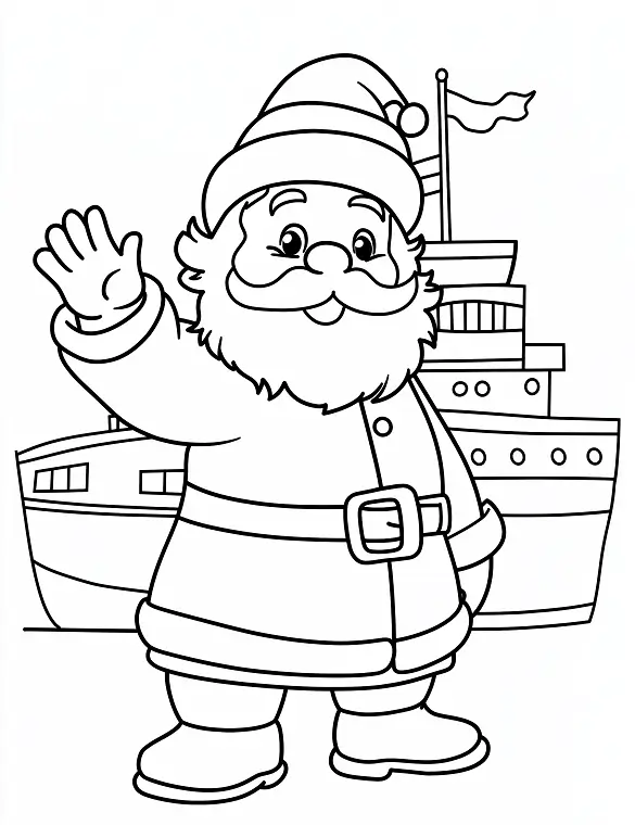Jolly Santa Waving in Front of Cruise Ship Coloring Page By Mindset Flow Jolly Santa Waving in Front of Cruise Ship Coloring Page By Mindset Flow