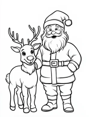 Jolly Santa With Reindeer Christmas Coloring Page by Mindset Flow