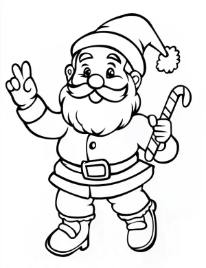 Jolly Santa with Candy Cane Coloring Page by Mindset Flow
