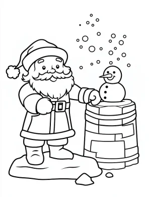 Jolly Santa with Snowman Christmas Coloring Page by Mindset Flow