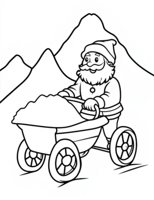 Jolly Santa with Wheelbarrow Near Mountain Coloring Page By Mindset Flow