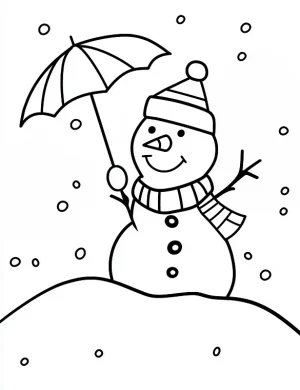 Jolly Snowman Holding Umbrella Christmas Coloring Page by Mindset Flow