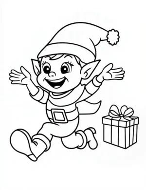 Joyful Elf Running with Gift Coloring Page By Mindset Flow