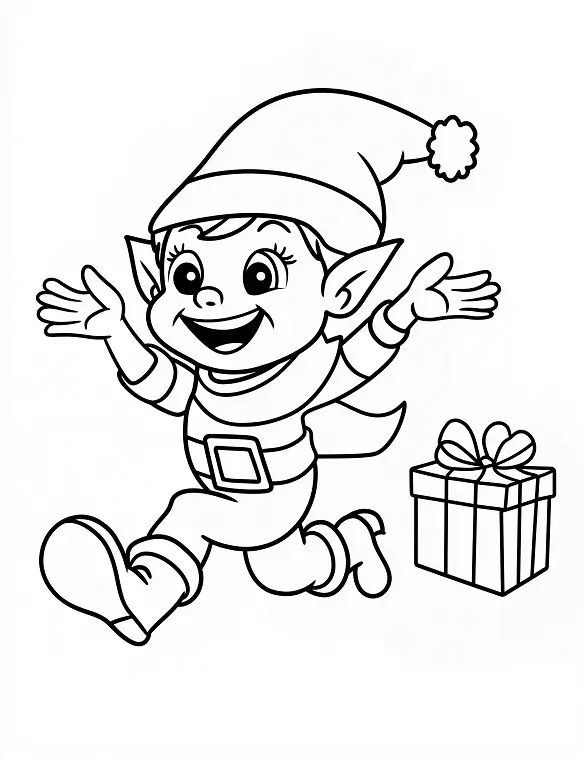 Joyful Elf Running with Gift Coloring Page By Mindset Flow Joyful Elf Running with Gift Coloring Page By Mindset Flow