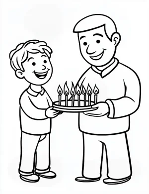 Joyful Father and Son Menorah Christmas Coloring Page by Mindset Flow