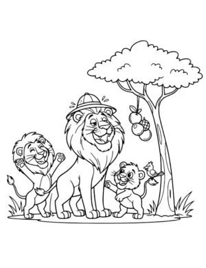 Joyful Lion Family on Safari Coloring Page by Mindset Flow