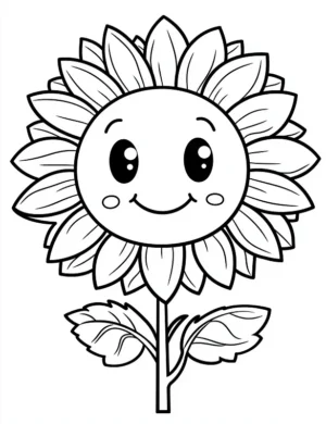 Joyful Sunflower With Big Eyes Adult Flower Coloring Page By Mindset Flow