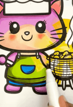 Kawaii Cat BBQ Grilling Printable Coloring Page how to video