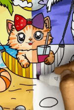Kawaii Cat Printable Coloring Page – Cute Kitten in Hammock How to Video