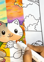 Kawaii Cat Printable Picnic Coloring Page How to Video