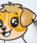Kawaii Dog Painting Printable Coloring Page