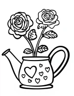 Kettle with Roses and Heart Decorations Coloring Page