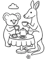 Koala and Kangaroo Tea Party Animal Coloring Page by Mindset Flow