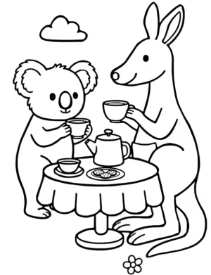 Koala and Kangaroo Tea Party Animal Coloring Page by Mindset Flow