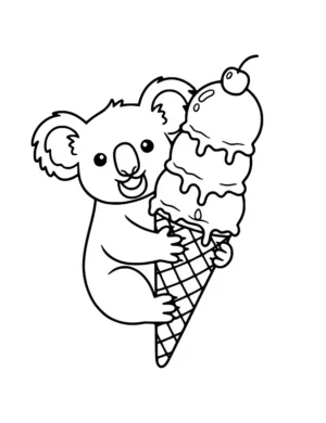 Koala with a Towering Ice Cream Cone Coloring Page By Mindset Flow