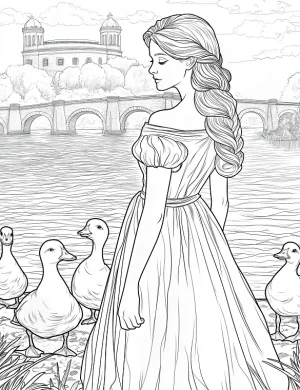 Lady Surrounded By Ducks Adult Coloring Page By Mindset Flow