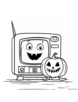 Lantern Pumpkin Next To a Vintage TV Coloring Page by Mindset Flow