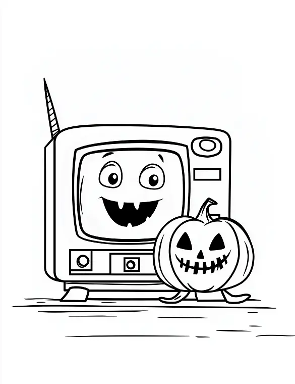 Lantern Pumpkin Next To a Vintage TV Coloring Page by Mindset Flow