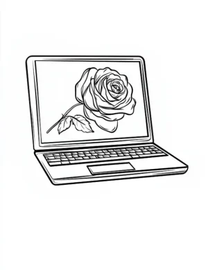 Laptop With Rose On Screen Flower Coloring Page By Mindset Flow