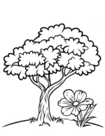 Large Leafy Tree with Flower Printable Coloring Page