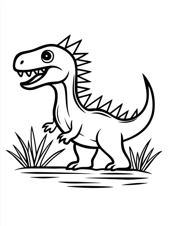 Laughing Dinosaur Standing Among Plants Coloring Page